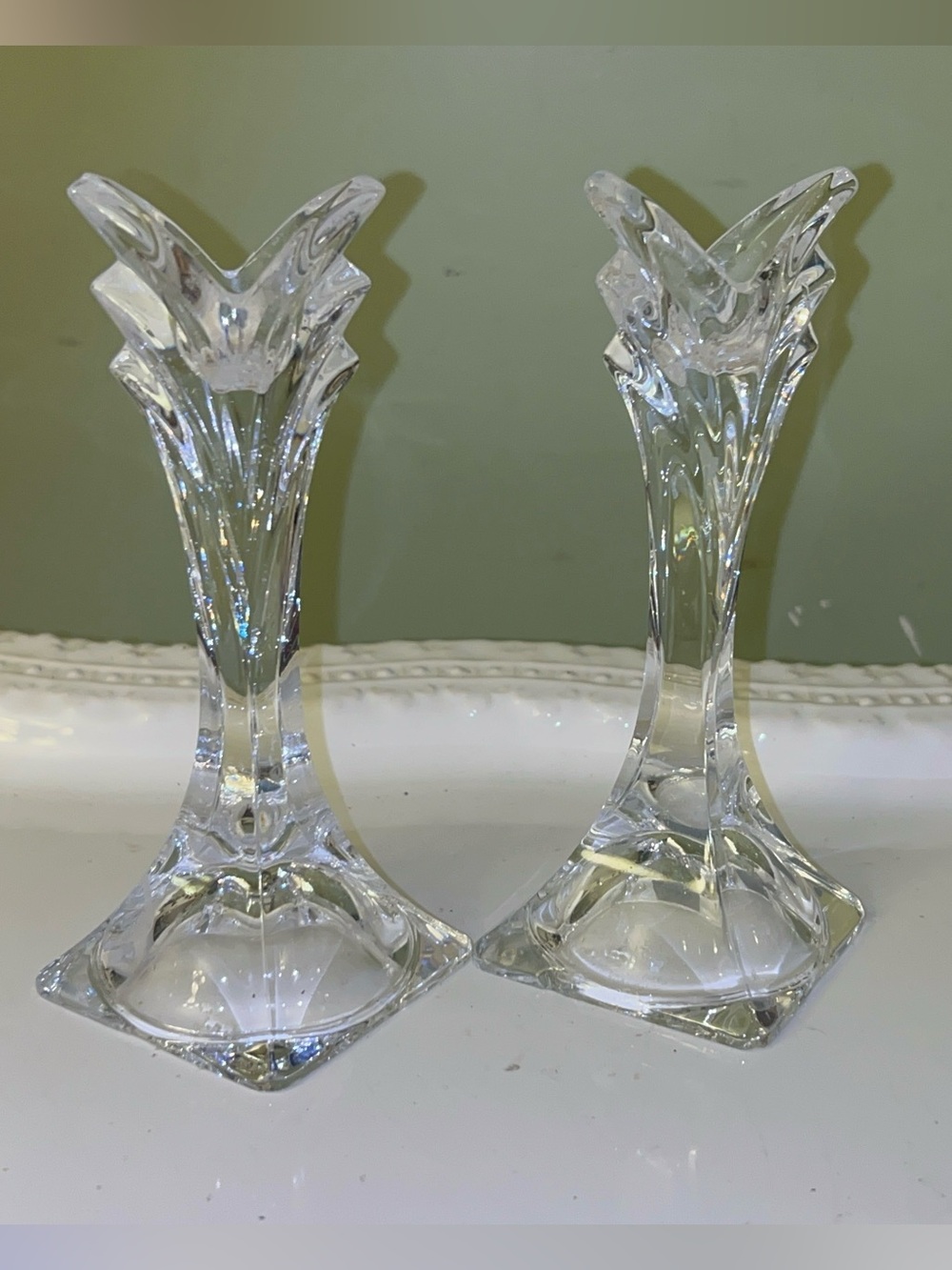 Mikasa Vintage Lead Crystal Taper Candlestick Holders in Tulip Style